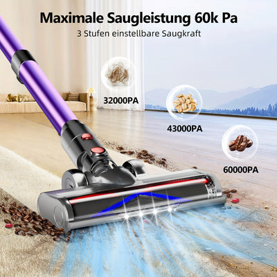 Airchros Cordless Upright Vacuum Cleaner, 65000Pa Suction Power, LED Display, 50-Minute Runtime, 4X HEPA Filters, Suitable For Cleaning Computers, Ideal For Pet Hair And Carpets.