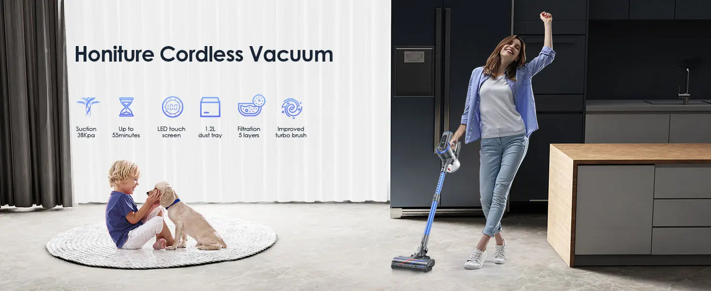 Cordless Vacuum Cleaners Honiture 450W Handheld Removable Battery 55 Mins Wireless smart Home Appliance Touch Screen 38000pa