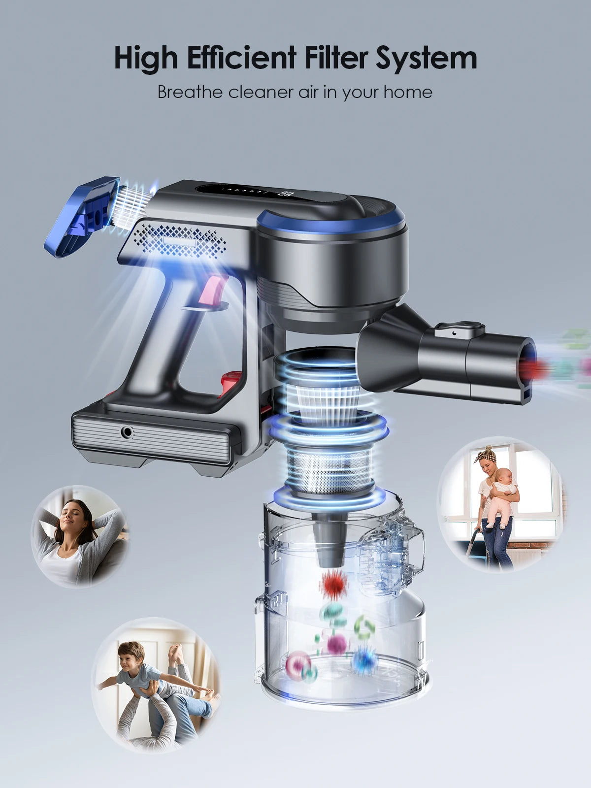 Cordless Vacuum Cleaners Honiture 450W Handheld Removable Battery 55 Mins Wireless smart Home Appliance Touch Screen 38000pa