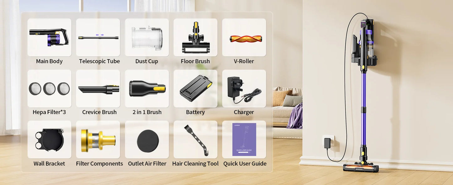 Laresar X11 550W 55000PA Suction Power Cordless Vacuum Cleaner Handheld Smart Home Dust Cup 60 Mins Runtime 3 Pcs Filte Set