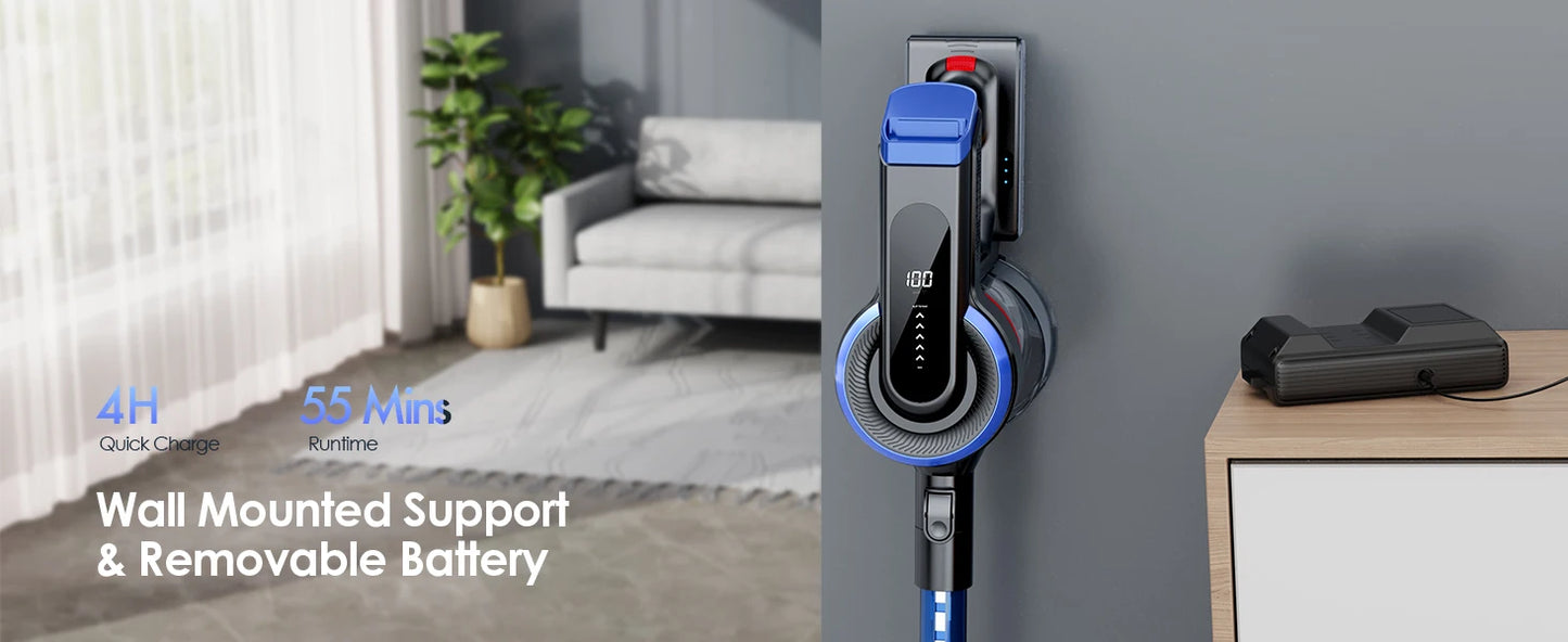 Cordless Vacuum Cleaners Honiture 450W Handheld Removable Battery 55 Mins Wireless smart Home Appliance Touch Screen 38000pa