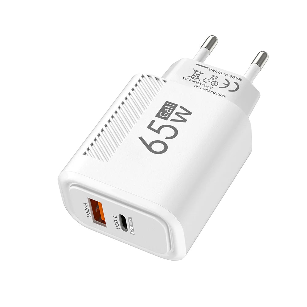 USB C GAN Charger Total 65W Fast Charging PD Type C Quick Charge High Speed Mobile Phone Adapter For iPhone 15 14 Xiaomi Samsung
