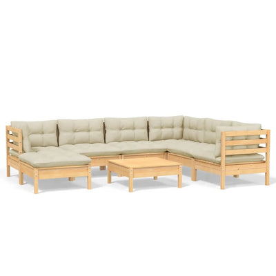 8-TLG. Garden Lounge set with cream cushion solid wood pine