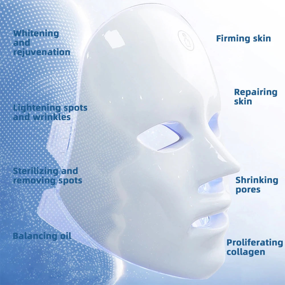 7 Colors LED Facial Mask Photon Therapy Face Skin Care Mask Anti Acne Therapy Skin Rejuvenation Wrinkle Removal Face Beauty Mask