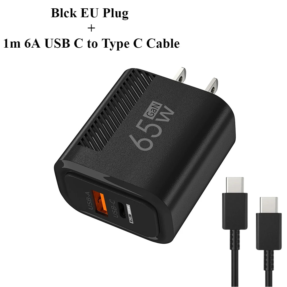 USB C GAN Charger Total 65W Fast Charging PD Type C Quick Charge High Speed Mobile Phone Adapter For iPhone 15 14 Xiaomi Samsung
