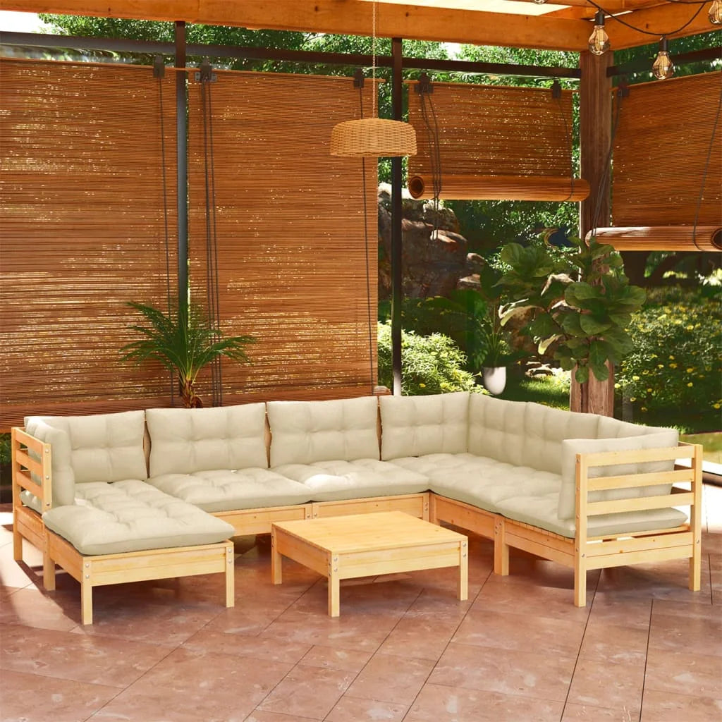 8-TLG. Garden Lounge set with cream cushion solid wood pine